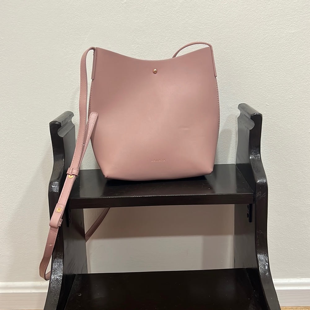 Pale pink bucket bag